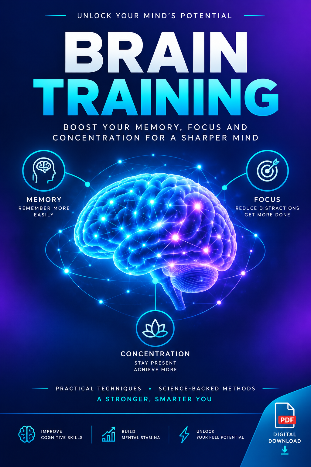 Brain Training eBook | Memory, Focus, Concentration Exercises (PDF Download)