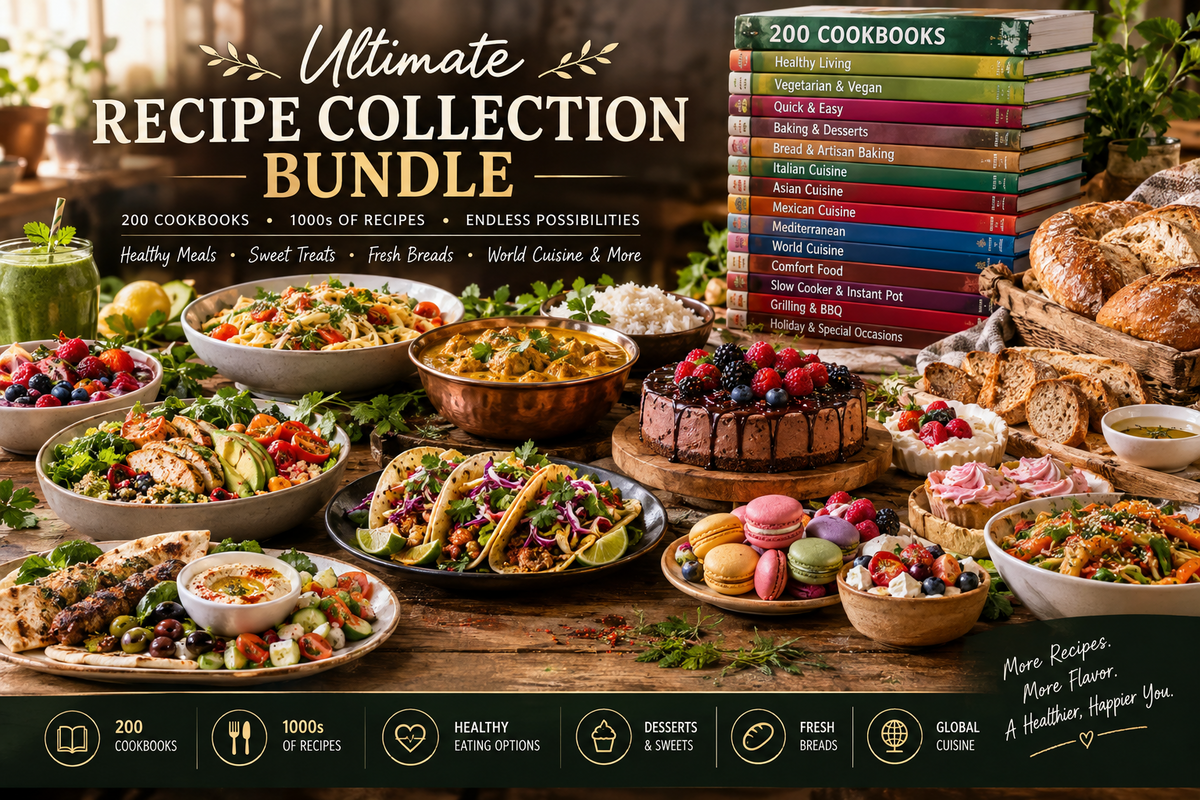 Ultimate Recipe Collection Bundle | 50,000+ Recipes and 200 Cookbooks | Healthy Meals, Desserts, Baking & World Cuisine | Cooking Library